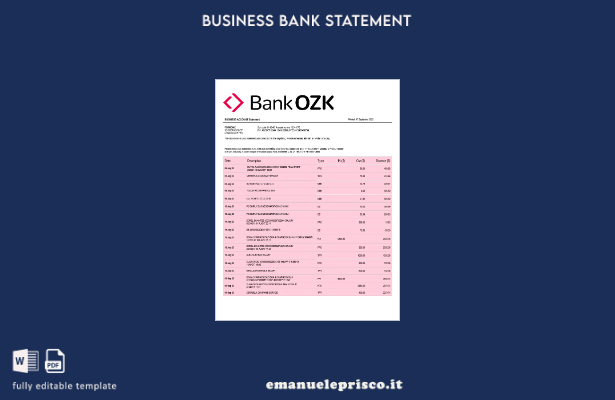 stile verificato Estratto conto aziendale della Bank of the Ozarks Modello Word 